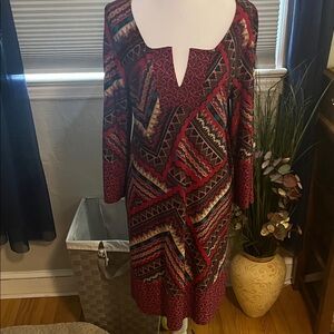 ONE WORLD Multicolor Geometric Long Sleeve Dress
